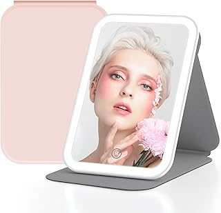 Miroir de maquillage led portable, léger, miroir cosmétique à lumière 3 couleurs, bouteille