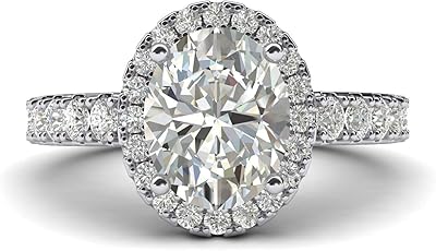 Bague de fiançailles diamant ovale avec pierre latérale pour femme en argent sterling