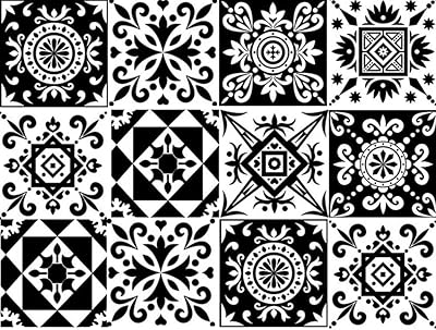 Autocollants muraux pour carrelage noir et blanc 12 pièces