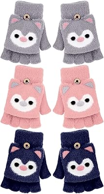 3 paires de gants convertibles sans doigts pour enfants avec dessus pliable