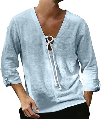 Mao chemise décontractée ample en coton et lin de couleur unie pour hommes