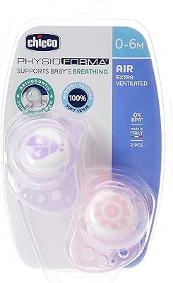 Sucette chicco physio air en silicone 0-6 mois, 2 pièces - rose
