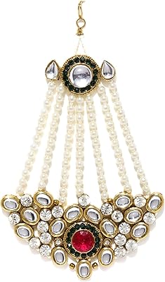 Zaveri pearls kundan jhumar basa white pearl jhumar mang tika bijoux pour femme