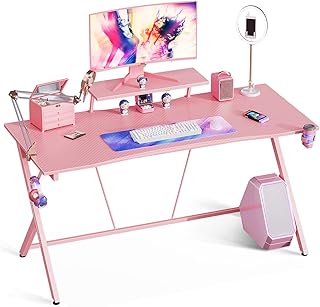 Bureau de jeu rose motbek 63 pouces avec présentoir pour ordinateur et jeux