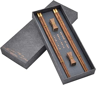 Baguettes en bois réutilisables avec étui, ensemble de baguettes chinoises avec support