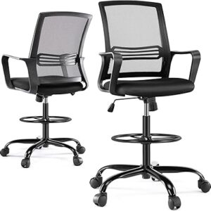Chaise de bureau haute avec soutien lombaire et accoudoirs ergonomiques, chaise de bureau debout avec anneau de pied réglable, maille respirante, coussin de siège rembourré confortable, noir. Faites-vous plaisir sans culpabiliser avec Diaytar