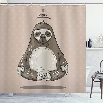 Rideau de douche ambesonne paresseux, dessin animé paresseux méditant lotus position de détente