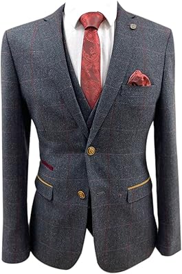 Costume 3 pièces en tweed windobane bleu marine coupe slim pour homme