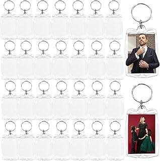 30pcs porte-clés photo pendentifs en acrylique cadre photo rectangulaire transparent vierge