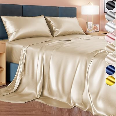 Parure de lit pleine grandeur en satin skihd, ensemble de draps en satin