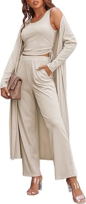 Ensemble pyjama 3 pièces pour femme avec haut sans manches à nouer