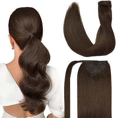 Extensions de queue de cheval à clips, vrais cheveux humains doris brun chocolat