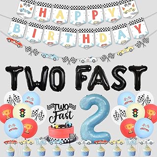 Décorations d'anniversaire de voiture de course rétro pour garçons - bannière pastel joyeux
