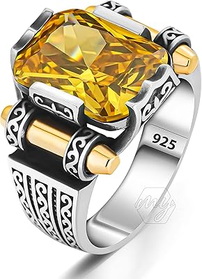 Bague turque en argent sterling 925 avec design rectangulaire et pierre citrine