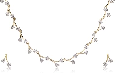 Ensemble collier étincelant pour femme d'estelle motif feuille incrusté de diamants