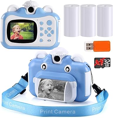 Appareil photo à impression instantanée pour enfants, caméra vidéo numérique hd 1080p pour enfants, avec 3 papiers d'impression et carte de 32 go. Votre satisfaction, notre priorité chez Diaytar