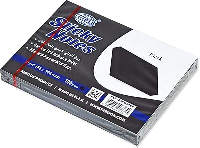 Cahier autocollant fis®, 3 x 4 pouces, paquet de 12, noir, 100 feuilles
