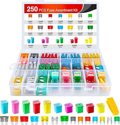 Nilight 250pcs blade jcase kit d'assortiment de fusibles de voiture 5a 7.5a 10a
