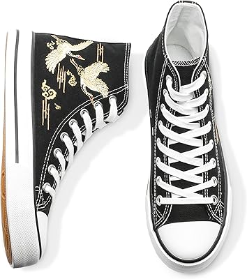 Baskets montantes en toile pour femmes, chaussures à lacets noires et blanches, chaussures