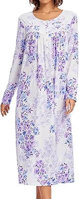 Chemise de nuit longue en coton pour femme à manches longues, douce