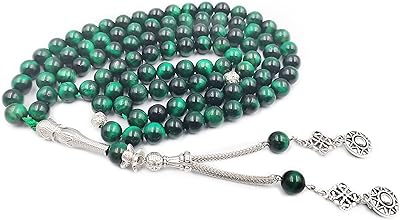 Chapelet islamique tasbih rebay en pierre d'oeil de tigre vert 99
