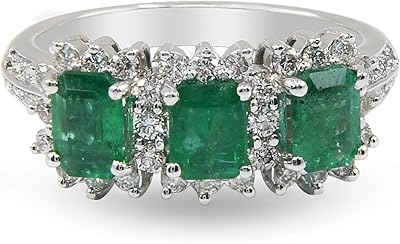 Bague émeraude et triple diamant en or blanc 18 carats 619