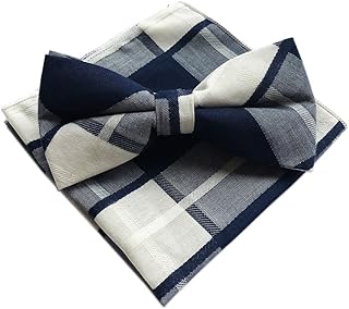 Cravate en coton faite à la main pour hommes avec pochette à carreaux