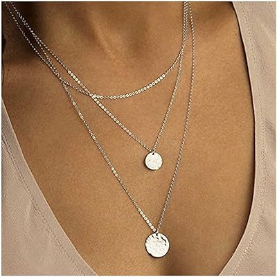 Collier avec pendentif disque en métal multicouche issible boho, collier avec pendentif disque