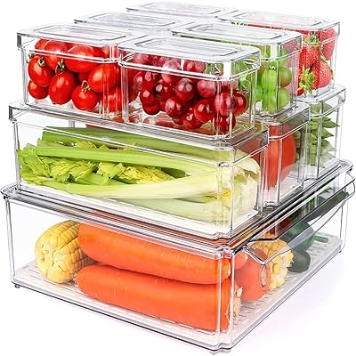Bacs organisateurs de réfrigérateur avec couvercles, 10 pièces intul clear, stockage des aliments