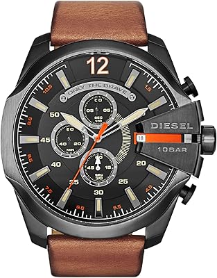 Montre chronographe à quartz mega chief en acier inoxydable et cuir pour homme