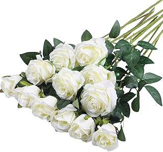 12 pièces fleurs artificielles en soie bouquet de roses réalistes longue tige