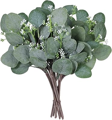 Javest 10 pièces faux feuilles d'eucalyptus ensemble gris vert plantes pour fête