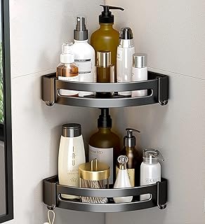 Support de douche d'angle sans perçage, étagères de salle de bain auto-adhésives