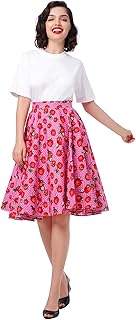 Jupe mi-longue trapèze vintage pour femmes, jupe plissée à imprimé floral et baies