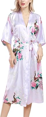 Dolamine robe kimono pour femme, peignoir de bain en satin de soie paon et fleur, vêtements de nuit de demoiselle d'honneur, style long, uk 8, 10, 12, 16, 14, 18. Diaytar : Votre partenaire e-commerce au quotidien