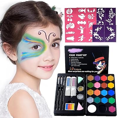 Ensemble de peinture pour le visage pour enfants, 19 grandes aquarelles, 2 paillettes