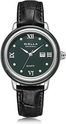 Montre à quartz pour femme avec bracelet en cuir, bleu sarcelle foncé