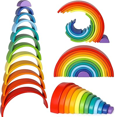 Jouet d'assemblage arc-en-ciel en bois extra large leo, 12 pièces
