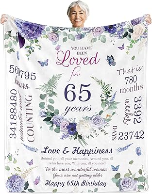 Cadeaux d'anniversaire pour femme, décorations pour 65e anniversaire, cadeaux d'anniversaire pour elle, couverture