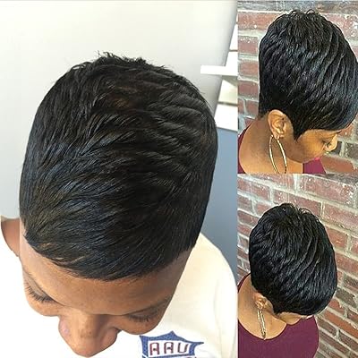 Perruques courtes de cheveux humains, perruques coupe lutin noires naturelles pour femmes noires