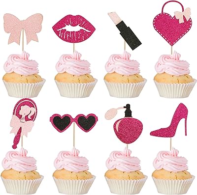 24 pièces de décorations de cupcakes à paillettes princesse molokaya, rouge à lèvres