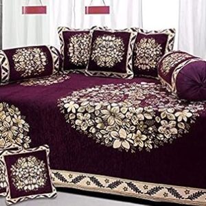 Ensemble de housse de canapé ultra résistant à imprimé chenille homa dorn (1 drap plat + 5 taies d'oreiller + 2 taies d'oreiller) (circle wine). Faites-vous plaisir sans culpabiliser avec Diaytar