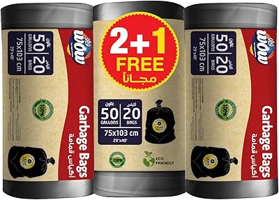 Sacs poubelles biodégradables wow oxo, 3 rouleaux, capacité de 50 gallons, noir