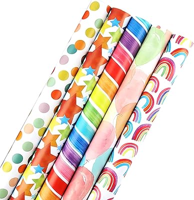 Rouleaux de papier d'emballage cadeau, 5 rouleaux 43 cm x 3 m, rouleau de papier d'emballage cadeau de noël, papier d'emballage rayé à pois dorés, adapté pour anniversaire, eid, fête, mariage, baby shower, décorations festives.. Diaytar : Vivez l'expérience du shopping malin