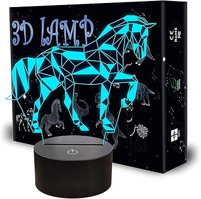 Lampe de jeu 3d en forme de cheval veilleuse optique bagfhanbakru avec interrupteur