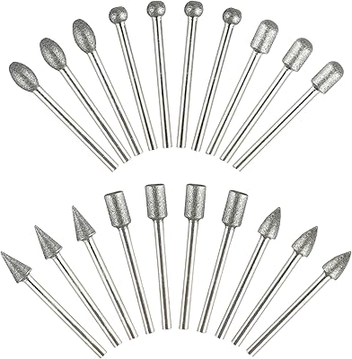 Jeu de 20 embouts abrasifs diamantés, tige de 3 mm, outil rotatif