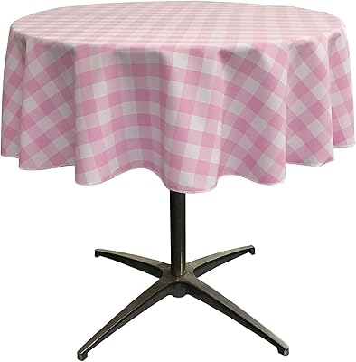 Nappe ronde à carreaux en polyester la linen, 58 pouces, rose/blanc