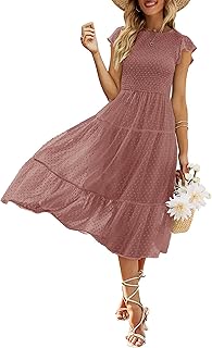 Robe mi-longue d'été pour femme à manches courtes et motif ample