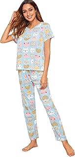 Ensemble pyjama 3 pièces à manches courtes avec cache-yeux pour femme