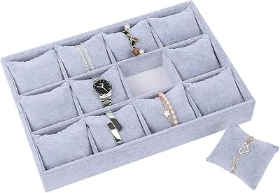 Badum plateau de rangement pour bijoux, montres, bracelets avec 12 coussinets en maille